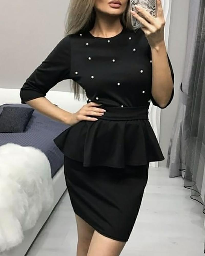 

Beaded Peplum Bodycon Dress, Black