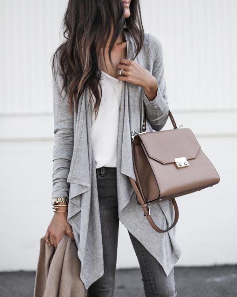 

Waterfall Collar Open Front Casual Coat, Gray