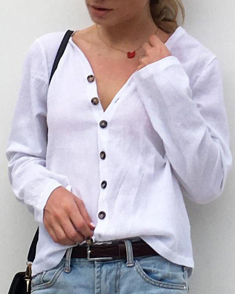 

Button Design Long Sleeve Shirt, White
