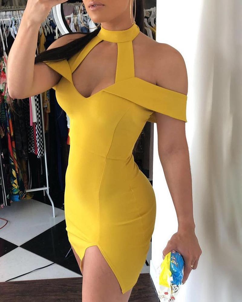 

Cold Shoulder Slit Bodycon Dress, Yellow