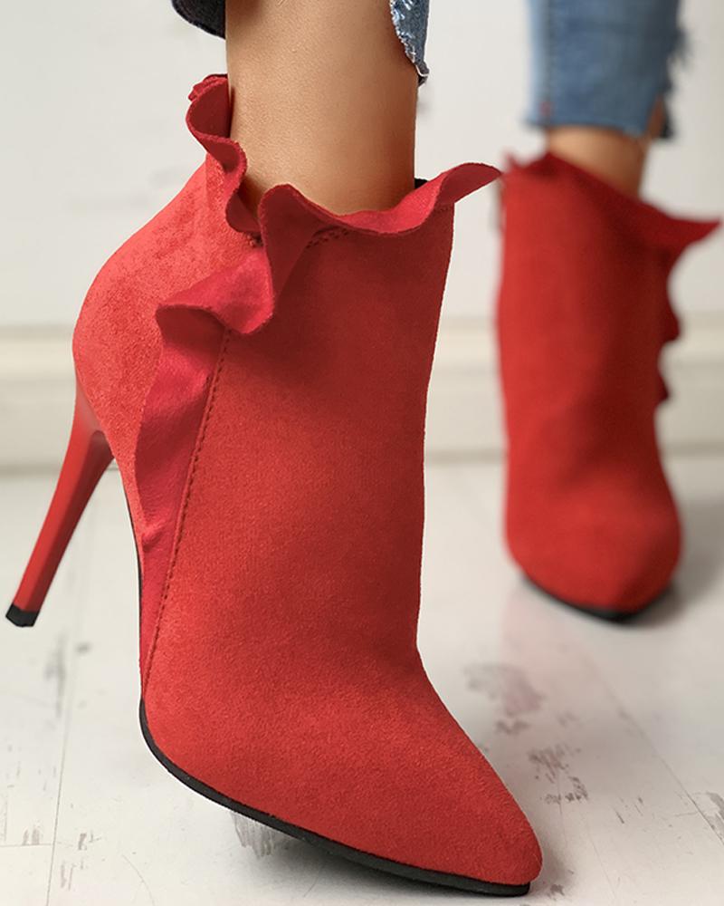 

Pointed Toe Zipper Design Thin Heeled Boots, Red