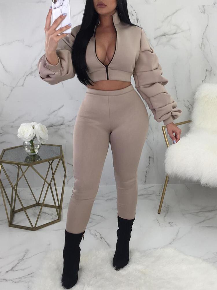 

Crop Puff Sleeve Jacket & Pants Sets