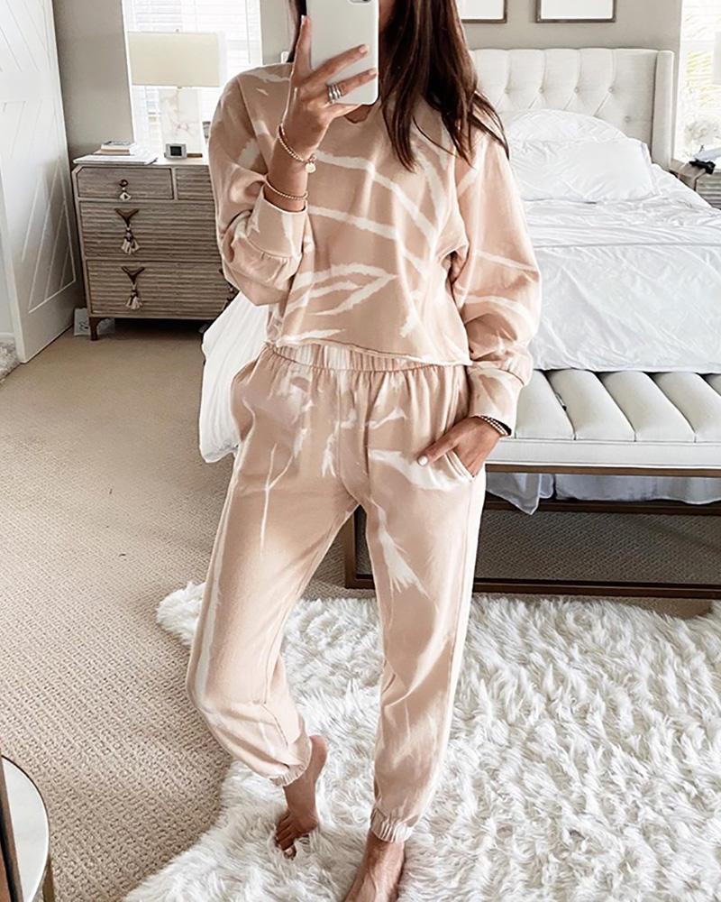 

Tie Dye Print Elastic Waist Top & Pants Set, Pink