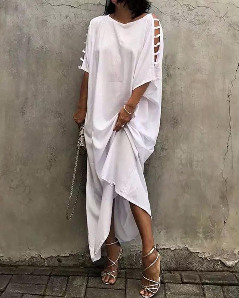 

Ladder Cut Out Solid Maxi Dress, White