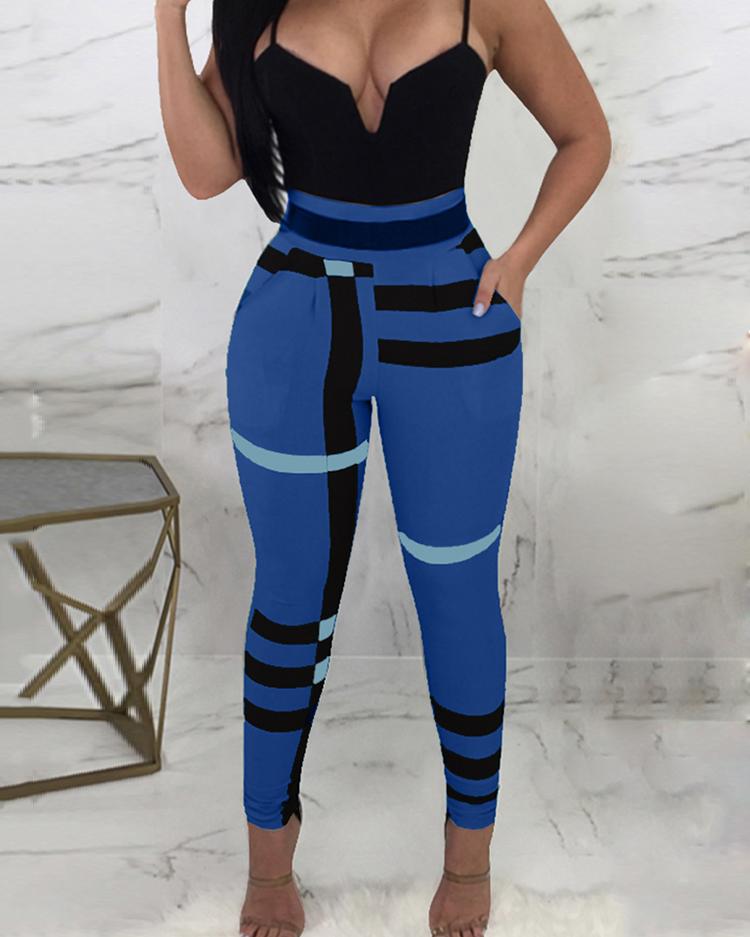 

Woman Plaid High Waist Slinky Pencil Pants, Blue