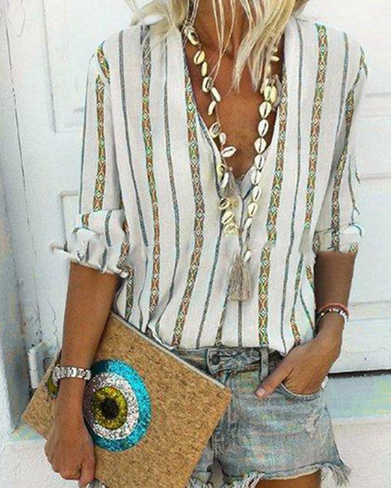 

Striped V-Neck Shirt, Yellow