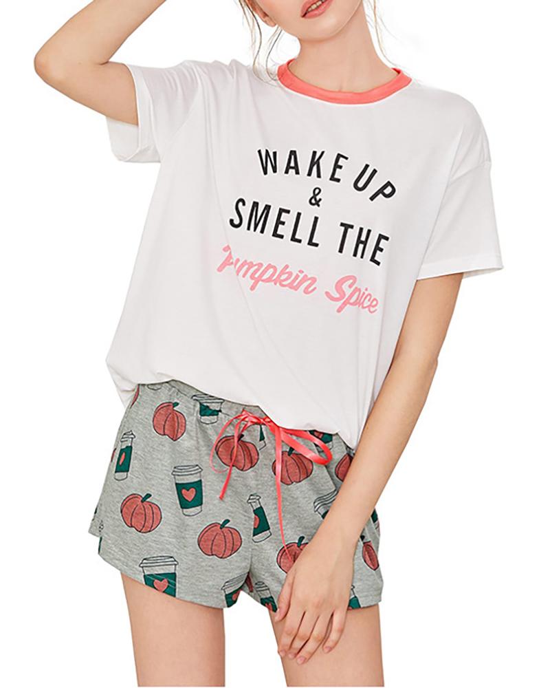 

Avocado Print Round Neck Pajamas Set, Gray