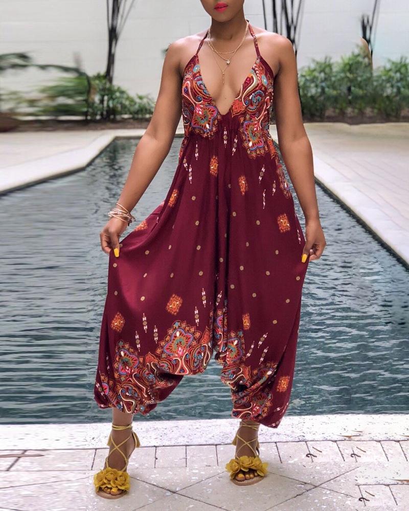 

V Neck Sling Baggy Jumpsuit