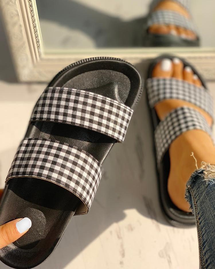 

Double Strap Open Toe Flat Sandals, Black