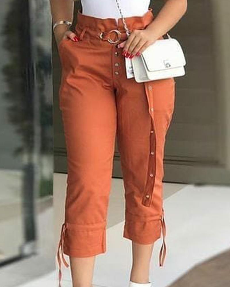 

Solid Lace-up Waist Loose Drawstring Hem Pants, Orange