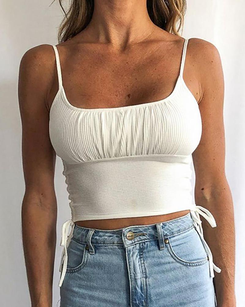 

Drawstring Ruched Spaghetti Strap Casual Top, White