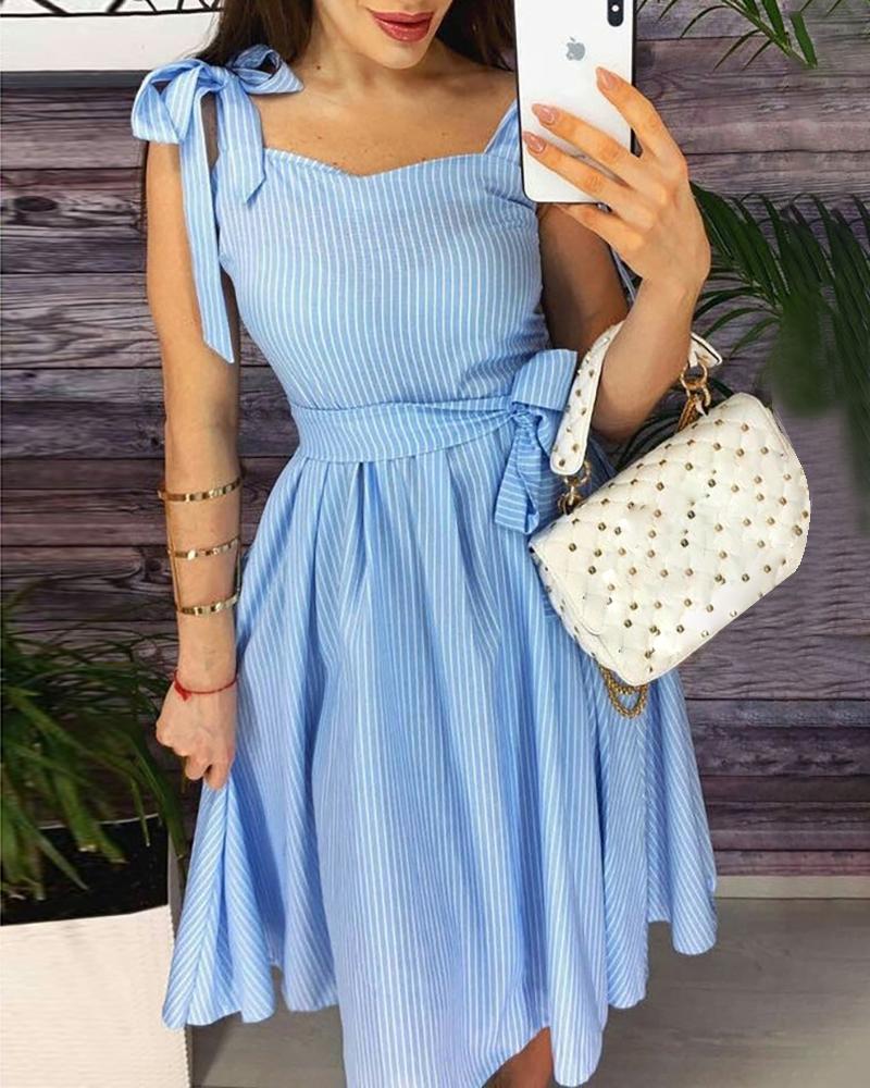 

Tied Strap Striped Casual Dress