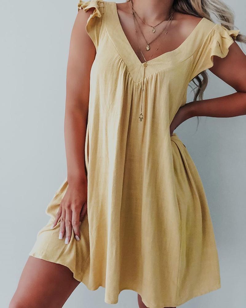 

Ruffles Sleeve Ruched Casual Dress, Yellow