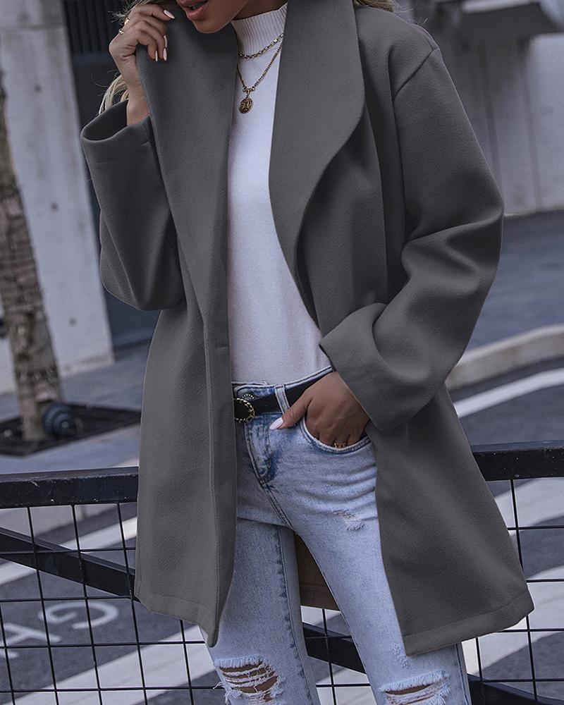 

Plain Long Sleeve Casual Coat, Gray