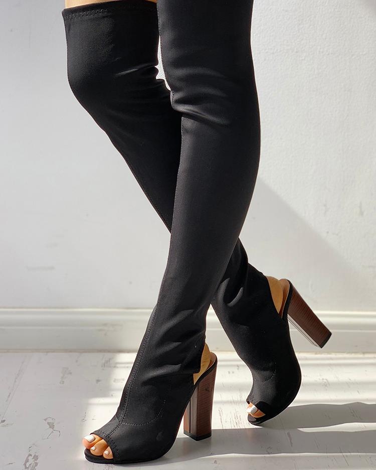 

Stylish Open Toe Slingback Chunky Heeled Boots, Black