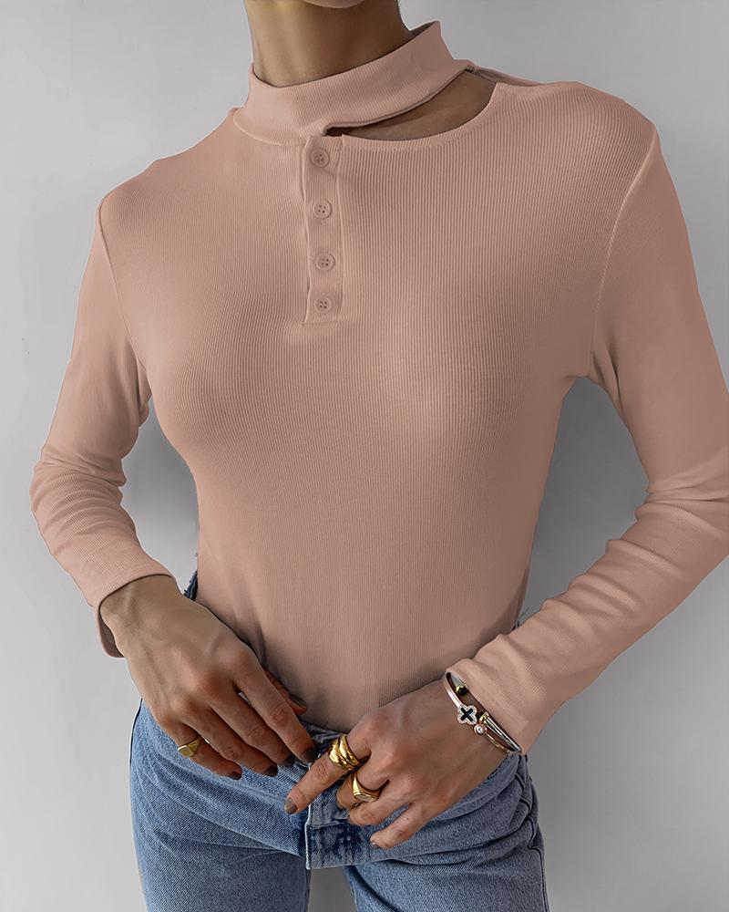 

Cut Out Buttoned Knit Casual Sweater, Pink