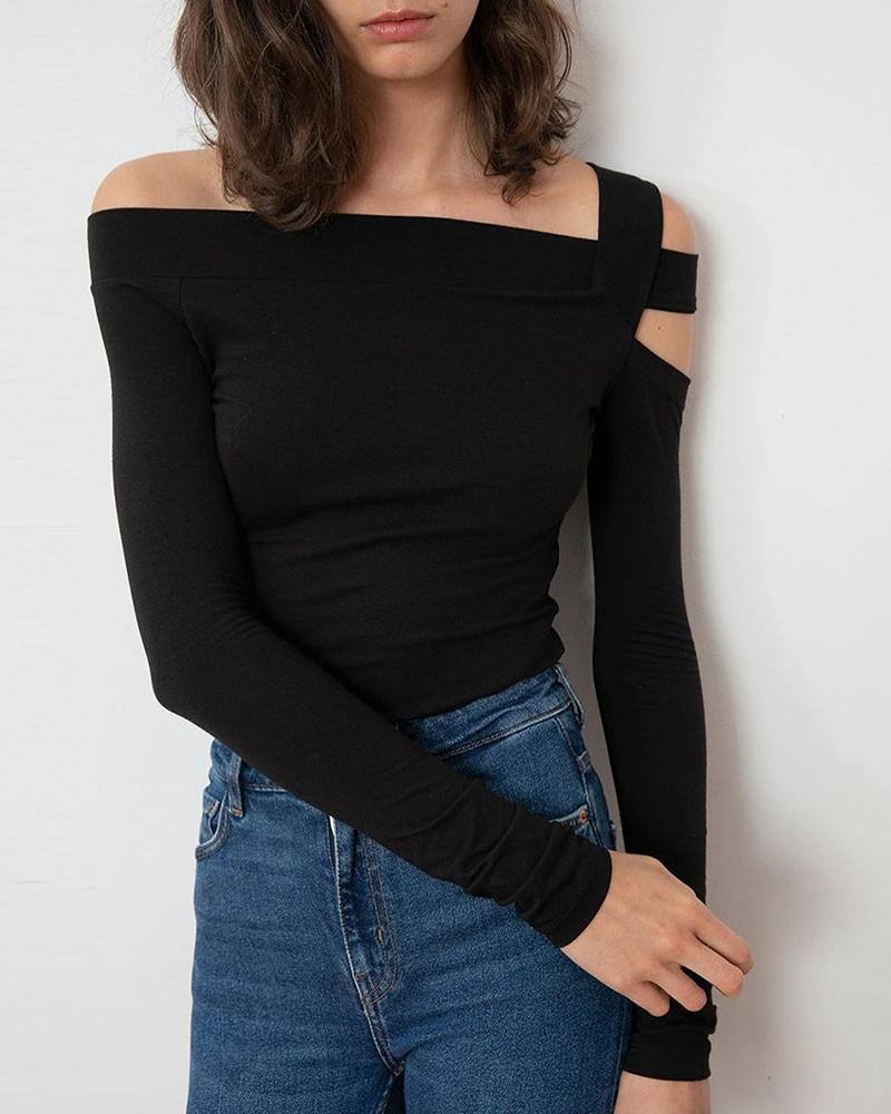 

Cut Out Design Long Sleeve Top, Black