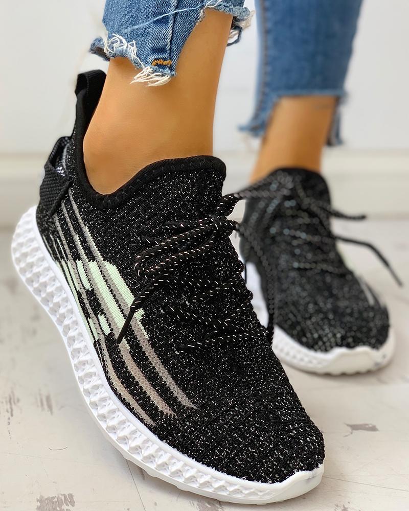 

Knitted Breathable Lace-Up Yeezy Sneakers, Black