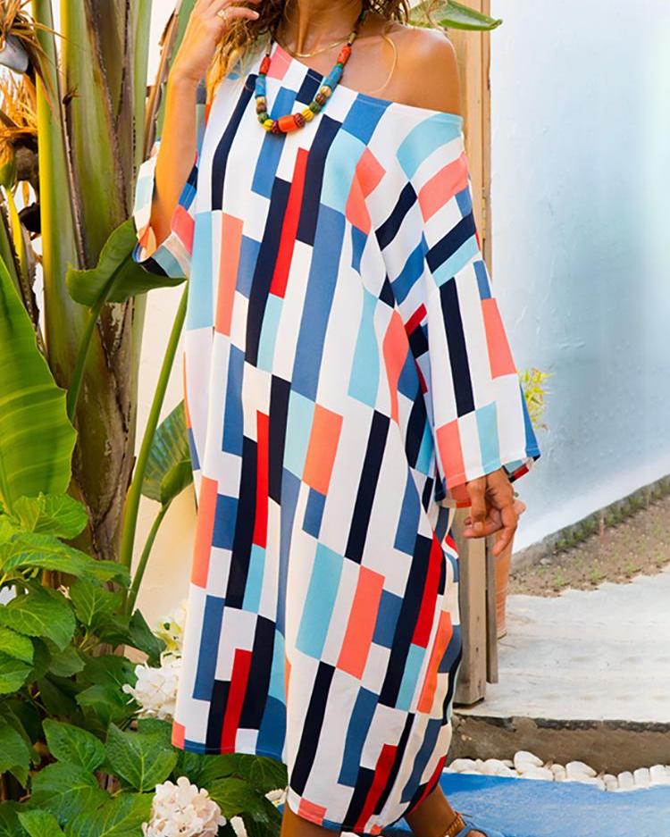 

Colorful Print Sleeve Casual Loose Dress