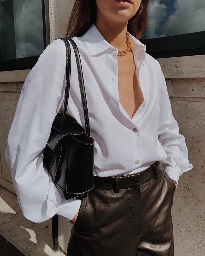 

Solid Long Sleeve Casual Shirt, White