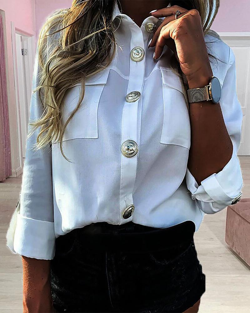 

Long Sleeve Buttoned Design Shirt, White