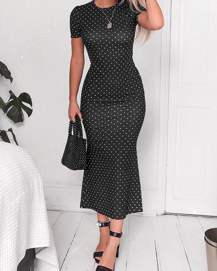 

Polka Dots Short Sleeve Oversized Dress, Black