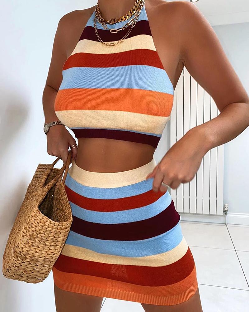 

Striped Crop Top & Mini Skirt, Multicolor
