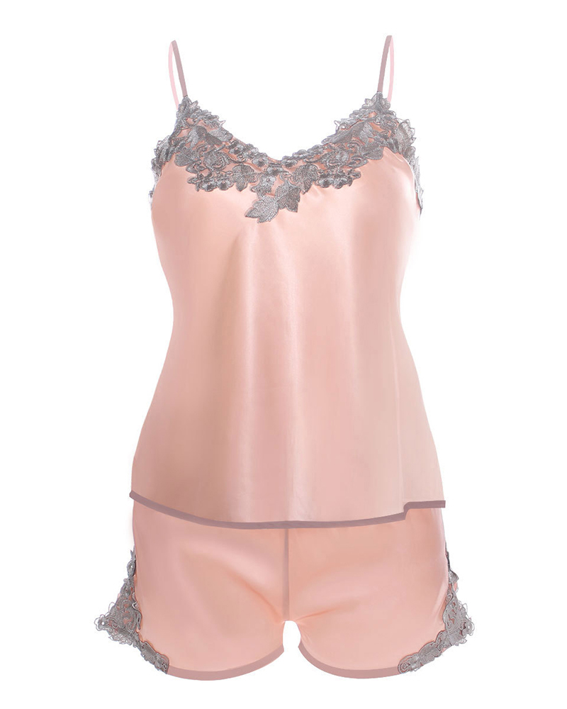 

Lace Trim Satin Cami Set, Apricot