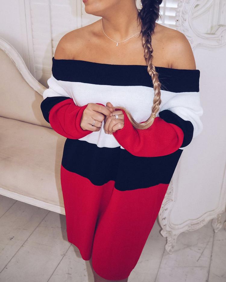 

Off Shoulder Contrast Color Loose Dress