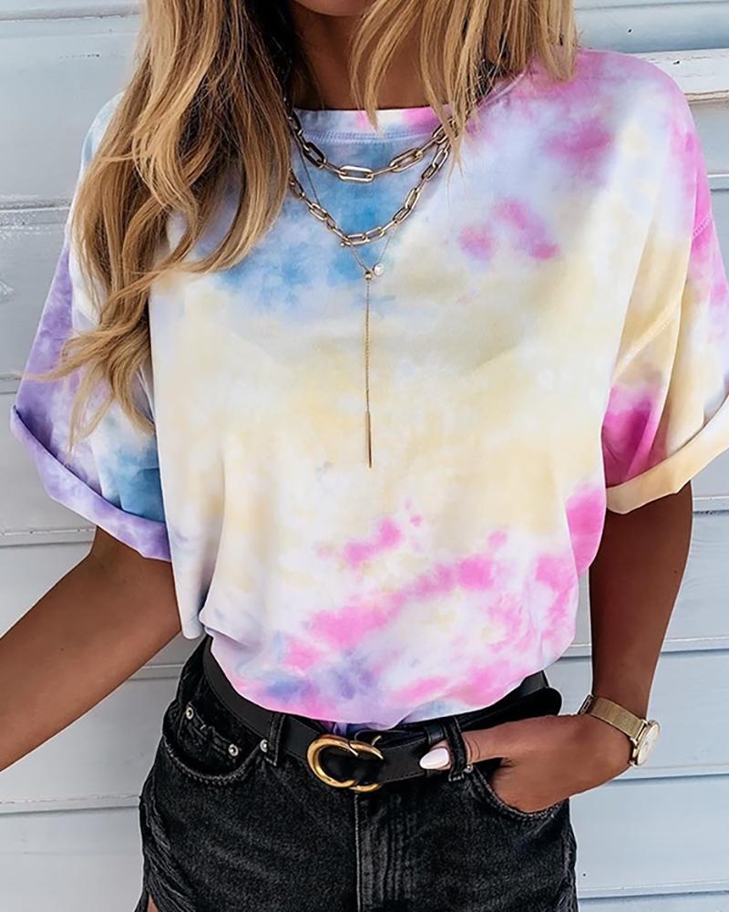 

Tie Dye Print Short Sleeve Casual T-shirt, Multicolor