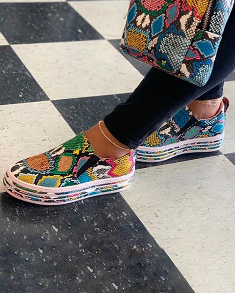 

Snakeskin Slingback Muffin Casual Sneakers, Multicolor