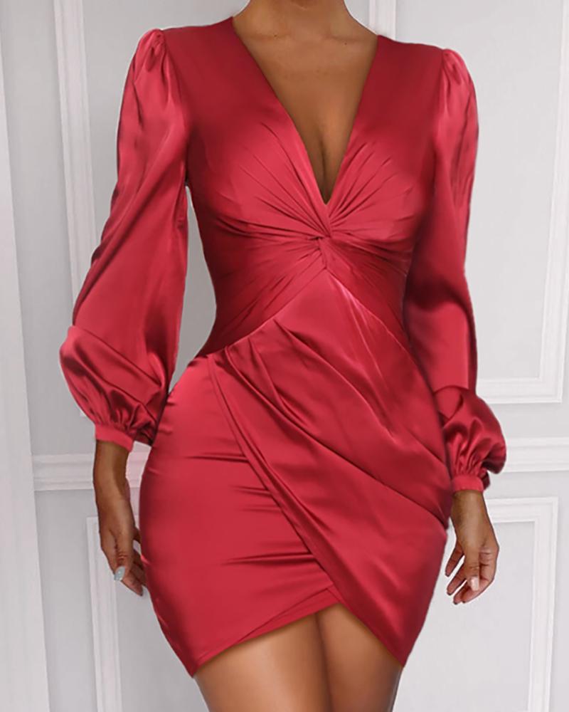 

Ruched Twist Detail Long Sleeve Dress, Red