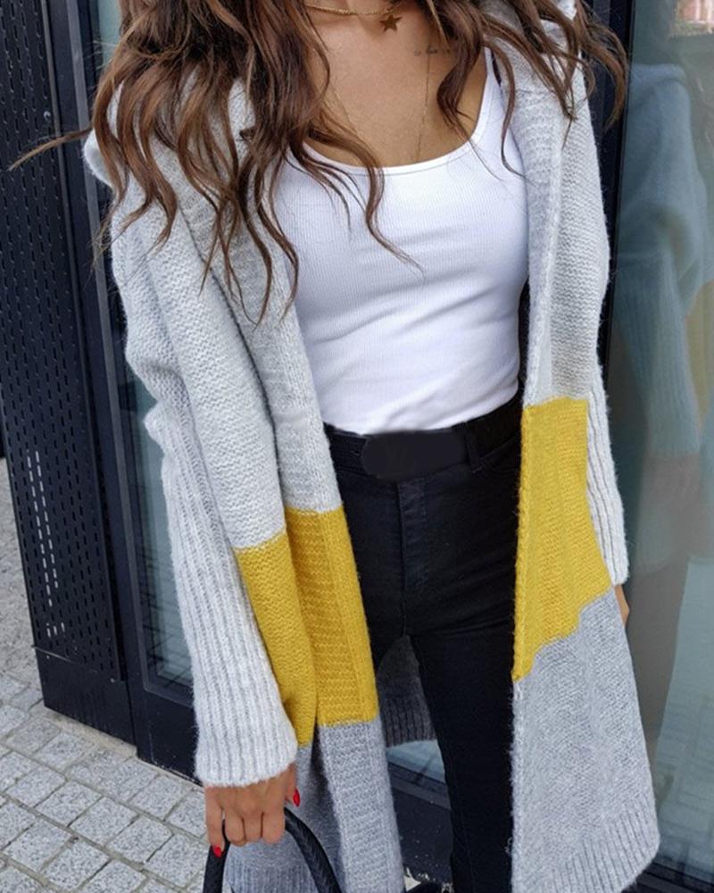 

Colorblock Long Sleeve Casual Cardigan, Yellow