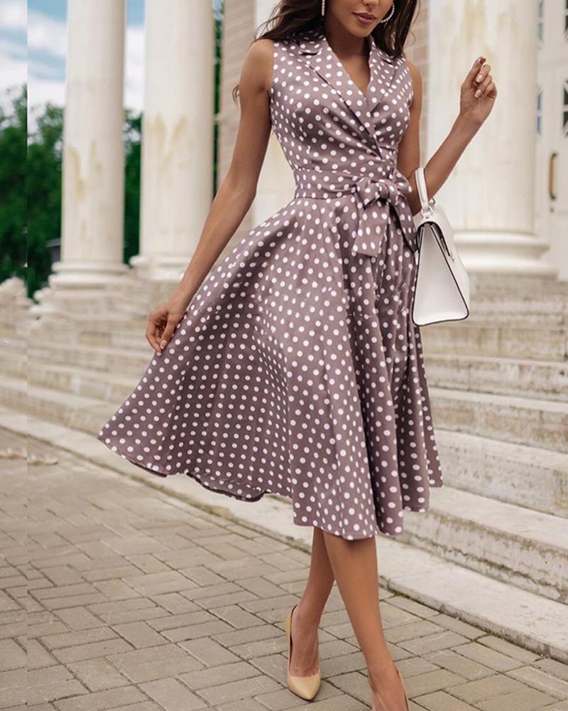 

Polka Dot Tie Waist Dress, Purple