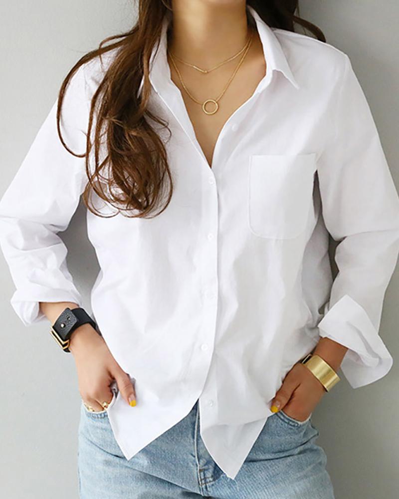 

Solid Button Design Long Sleeve Casual Shirt, White