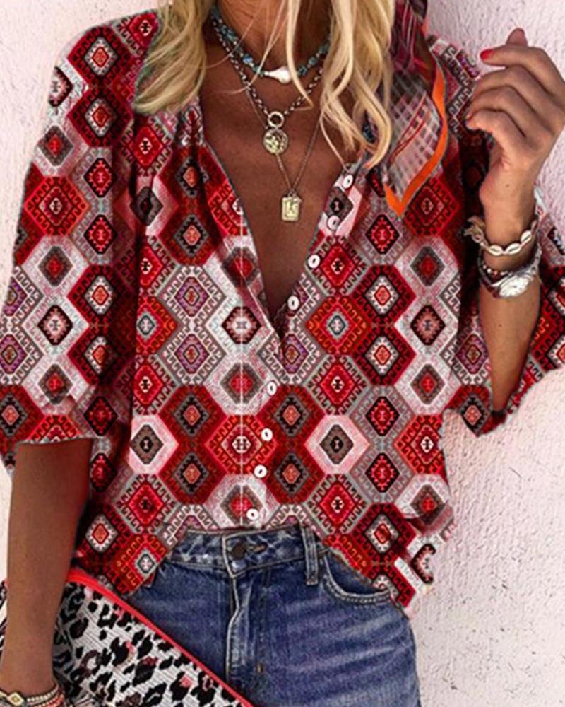 

Diamond Print Button Up Shirt, Red