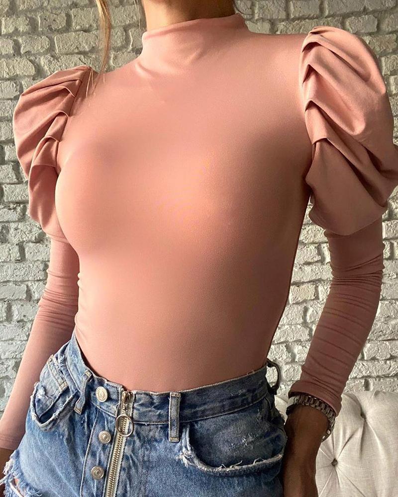 

Gigot Puff Sleeve Plain Top, Pink