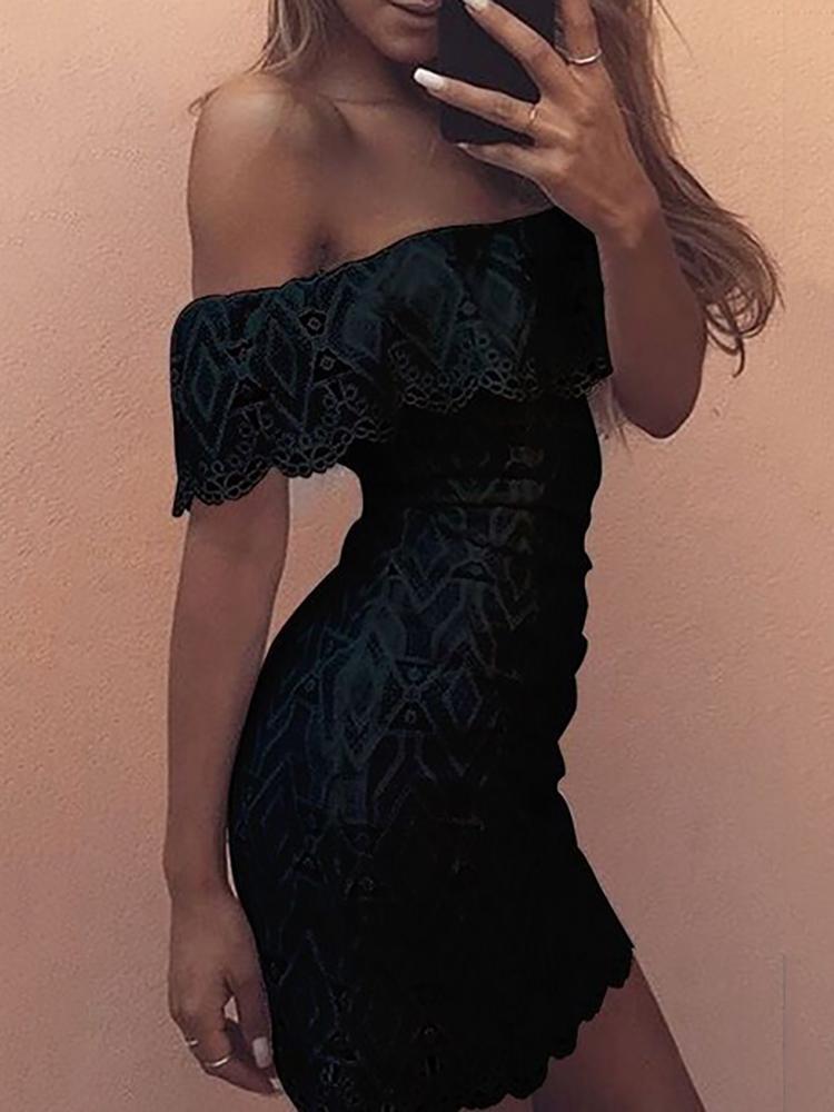 

Fashion Lace Crochet Off Shoulder Scalloped Bodycon Dress