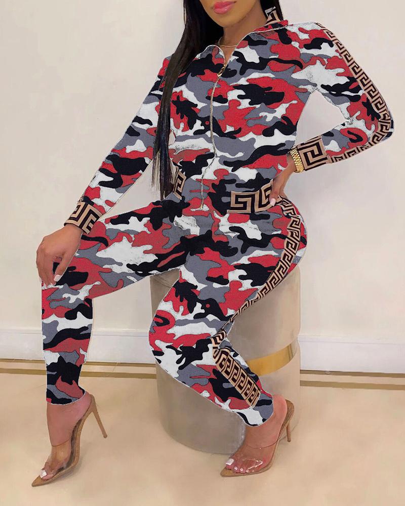 

Print Long Sleeve Top & Pant Sets, Red
