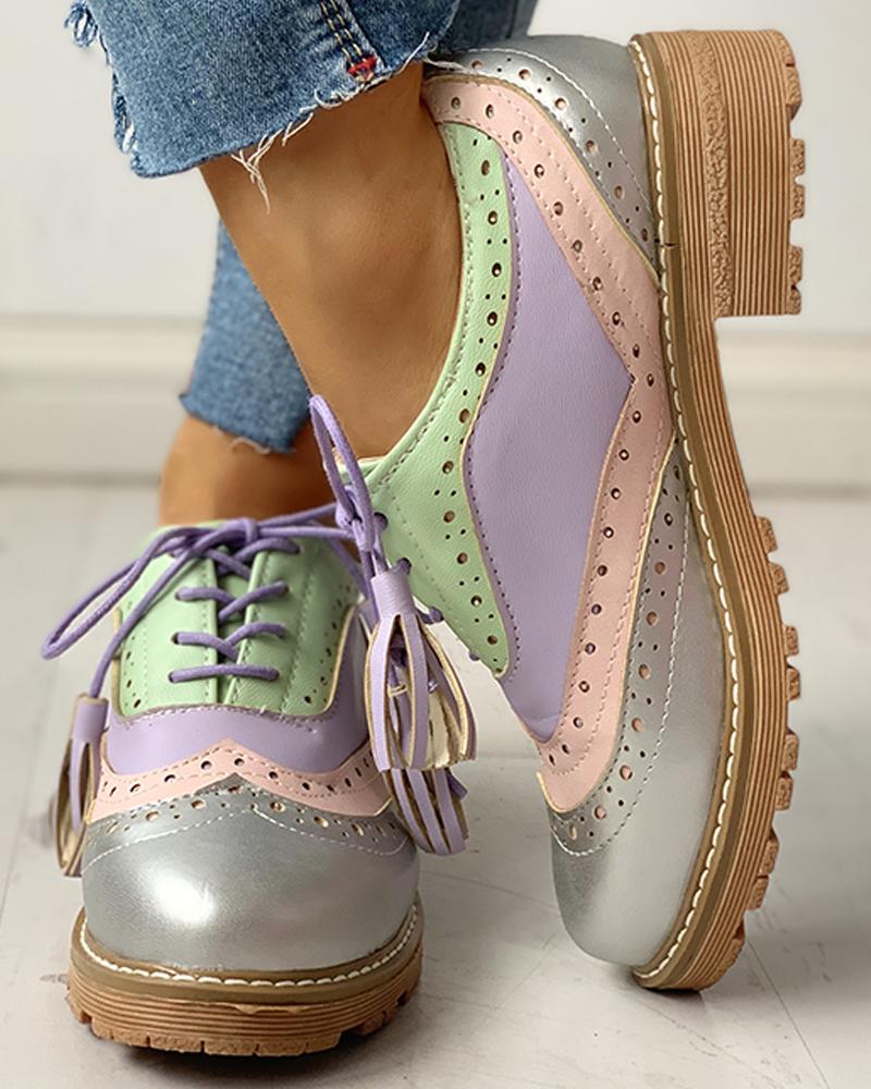 

Lace-Up Sequins Insert Flat Shoes, Silver
