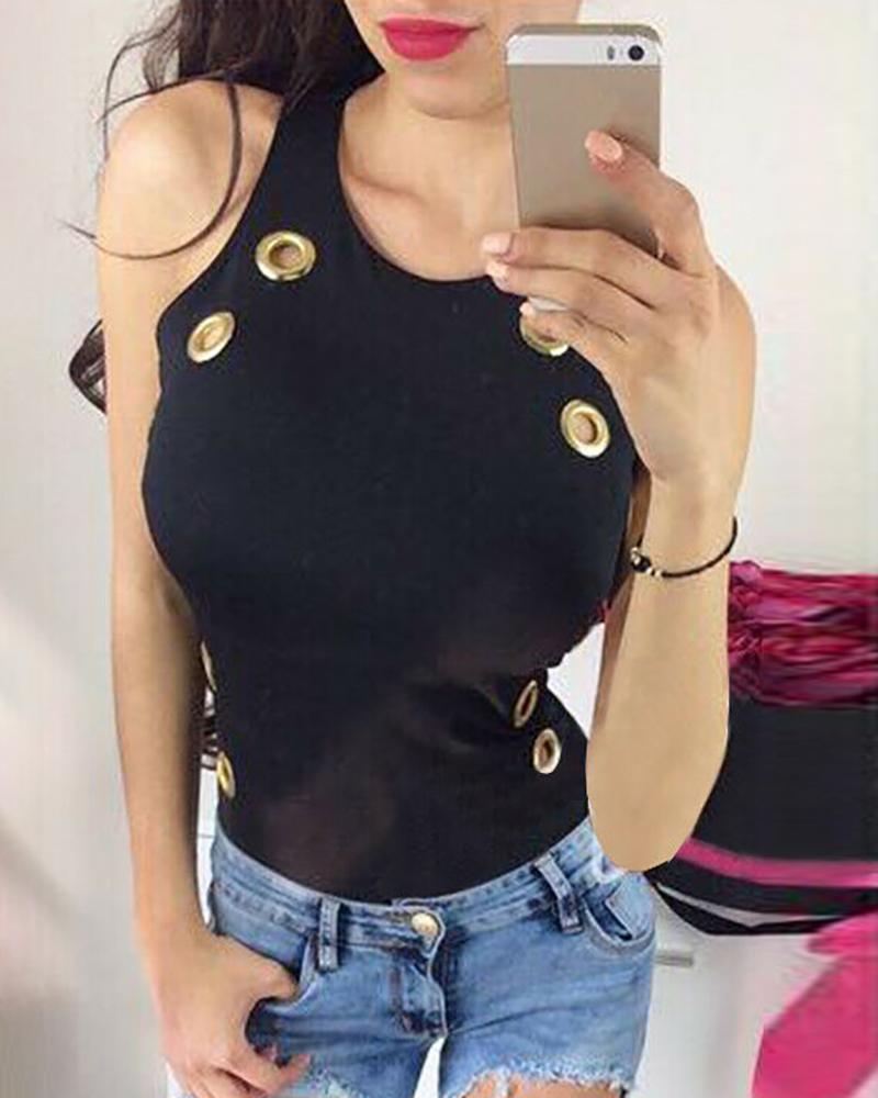 

Eyelet Detail Thin Strap Top