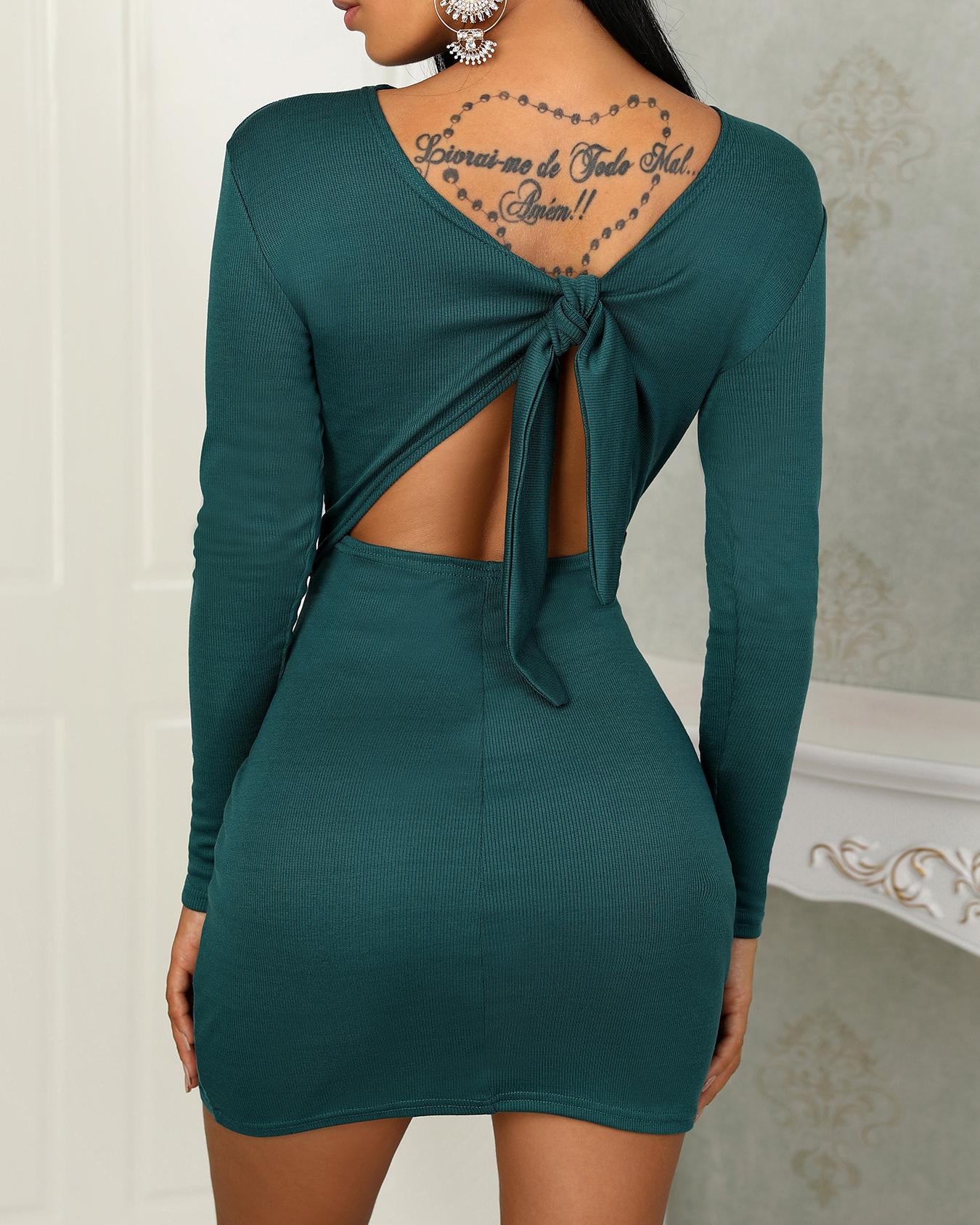 

Solid Knot Open Back Bodycon Mini Dress, Green