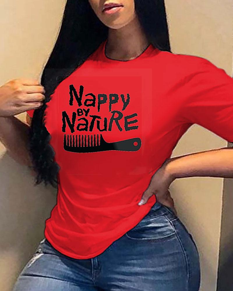 

Letter Print Short Sleeve Casual T-shirt, Red
