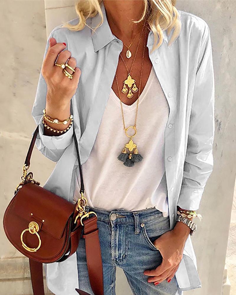 

Solid Long Sleeve Slit Buttoned Shirt, Gray