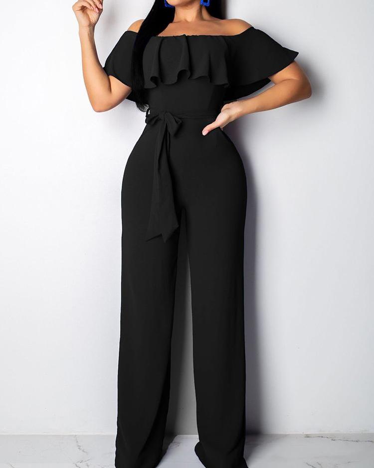 

Off Shoulder Loose Ruffle Jumpsuit, Black