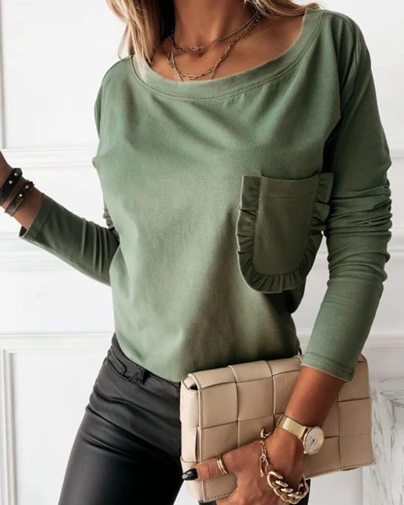 

Brief Solid Pocket Long Sleeve T-shirt, Green