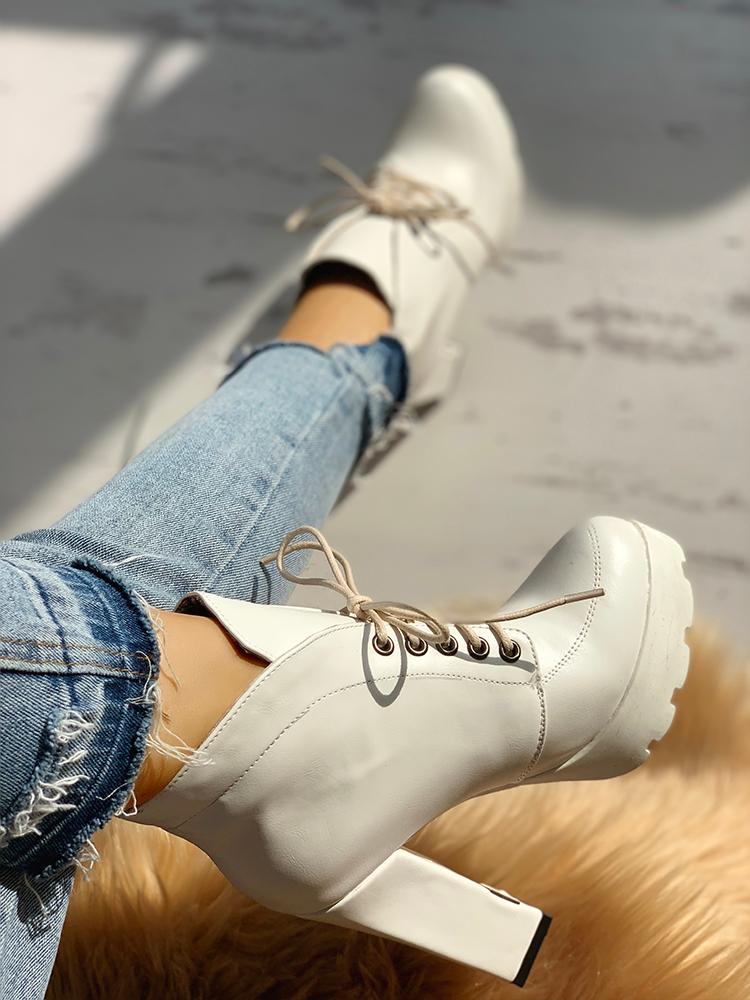 

PU Platform Lace-Up Chunky Heeled Boots