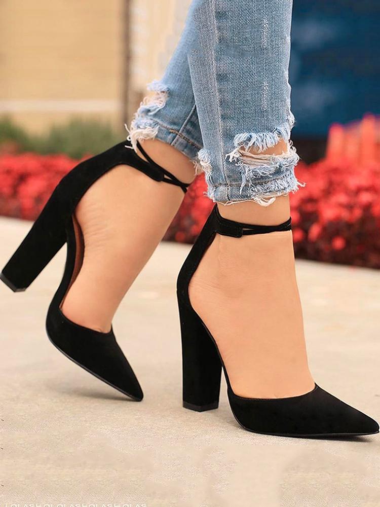 

Fashion Point Toe Ankle Strap Chunky Heels