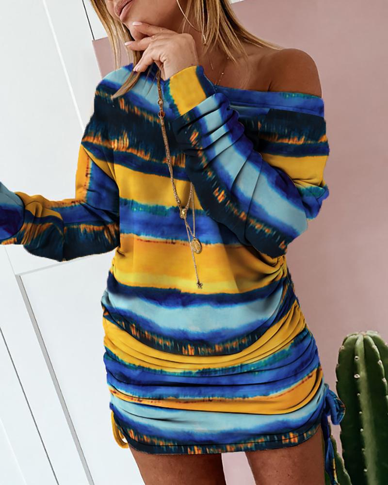 

Tie Dye Print Ruched Drawstring Sweatshirt Dress, Multicolor