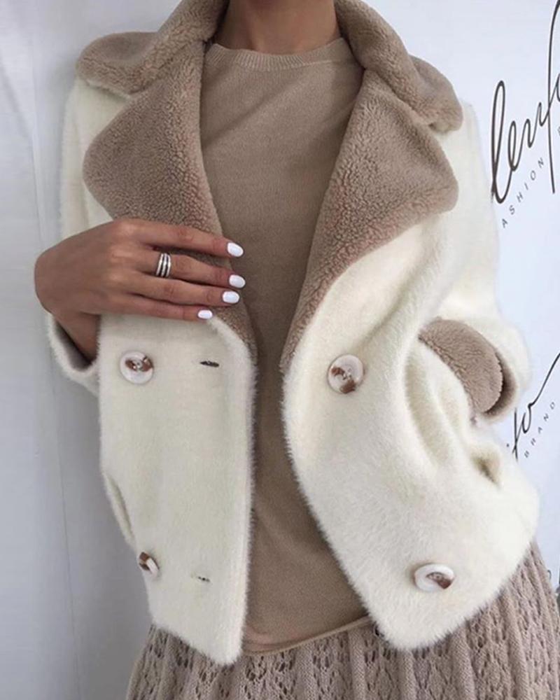 

Faux Fur Buttoned Double Jacket, Beige
